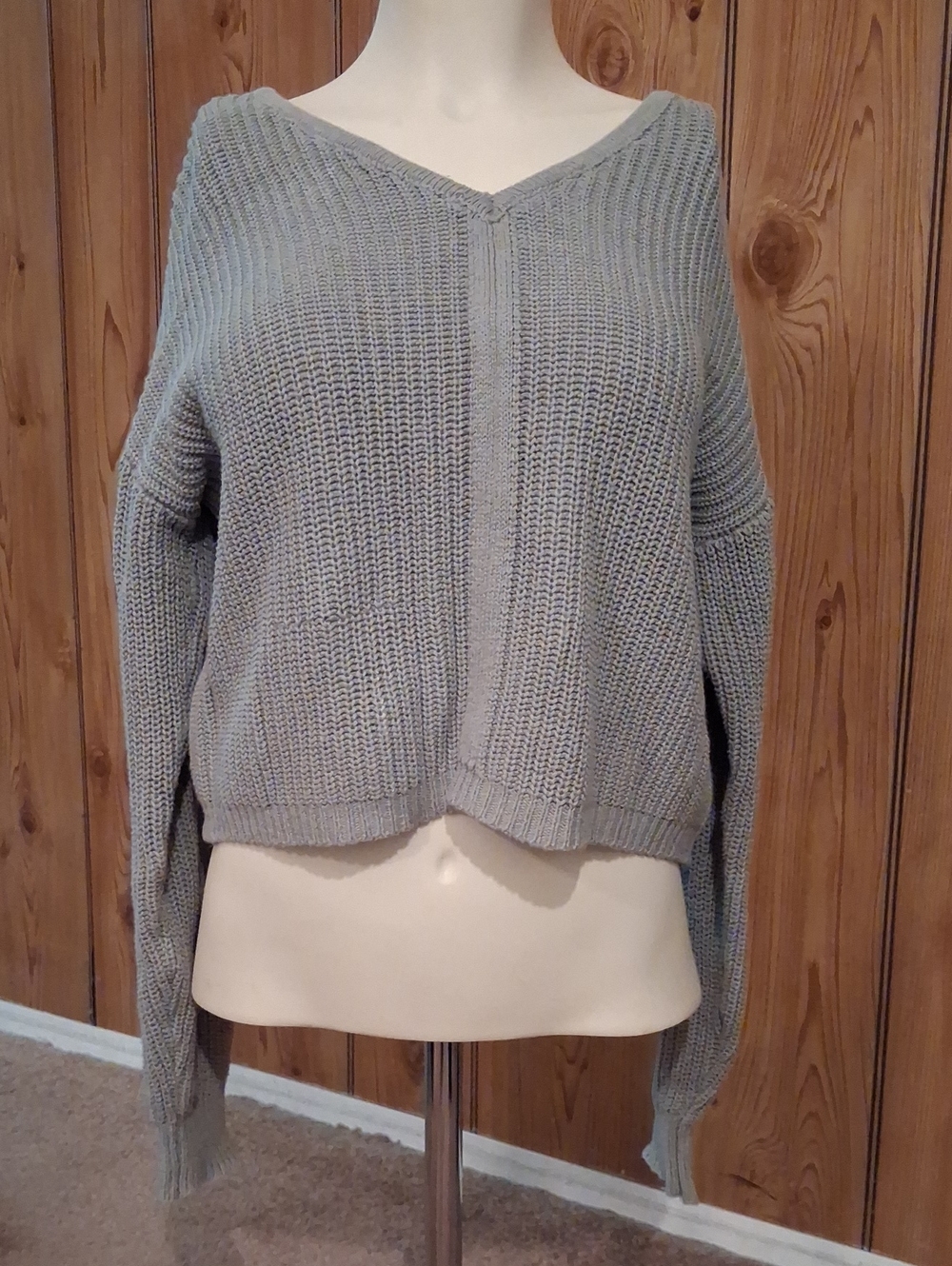 Sincerely Jules Light Gray V-Neck Textured Knit Sweater